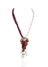 Mayuri Pearl Beaded Peacock Pendant Set Red - The Pashm